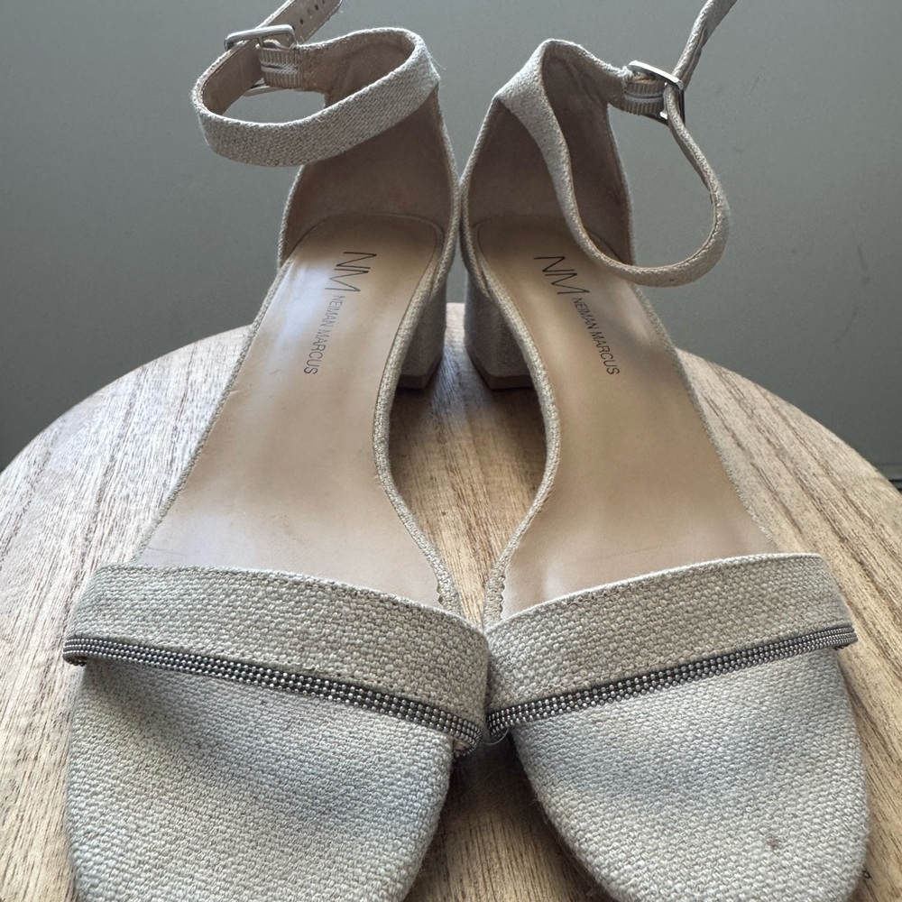 Neiman Marcus Textured Beige Sandals